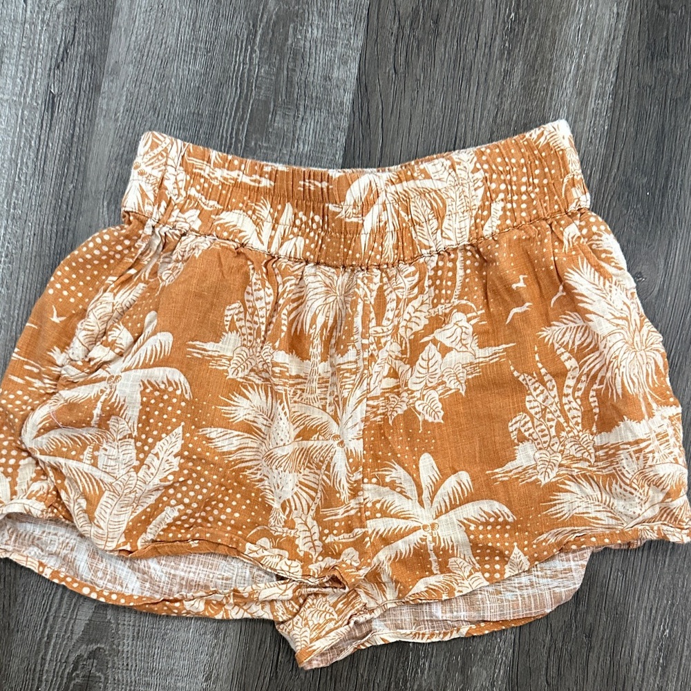 Tropical billabong  Women's loose linen Shorts elastic waistband summer vacation